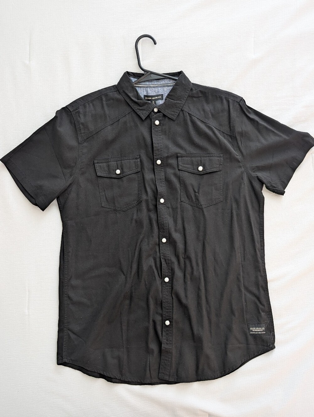 Men's Black Short-Sleeve Western Style Pearl Snap Button-Up Shirt